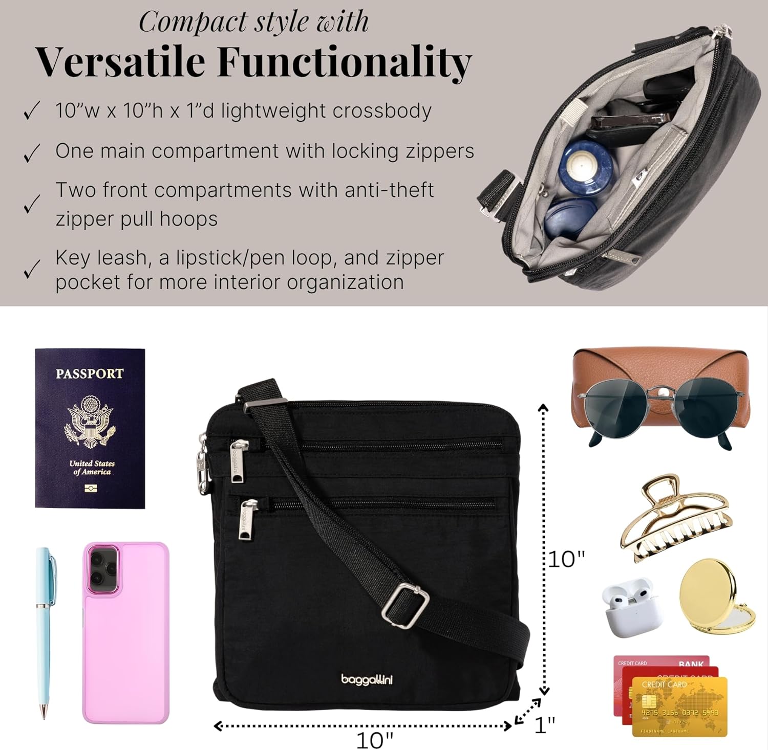 Baggallini womens Securtex Anti-theft Large Crossbody - Image 3