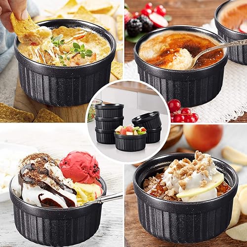 Miniatura 3 de Yachi Ramequines de soufflé negro juego de 6 piezas de cerámica para hornear de 4 onzas, apto para horno, para salsas, sopa de cebolla, pastel de