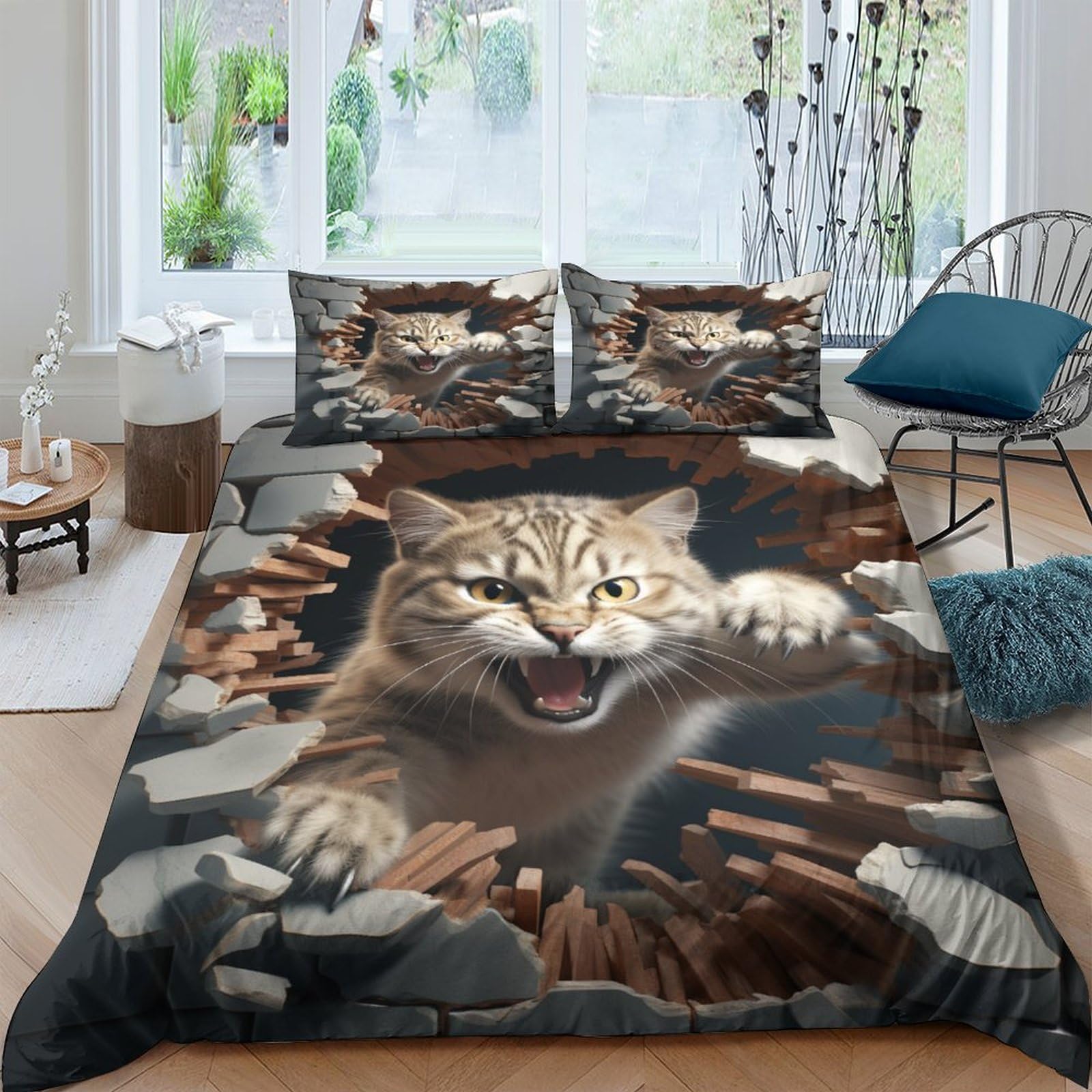 Housse de couette chat féroce 200x200 cm pour transformer l'ambiance de votre chambre à coucher