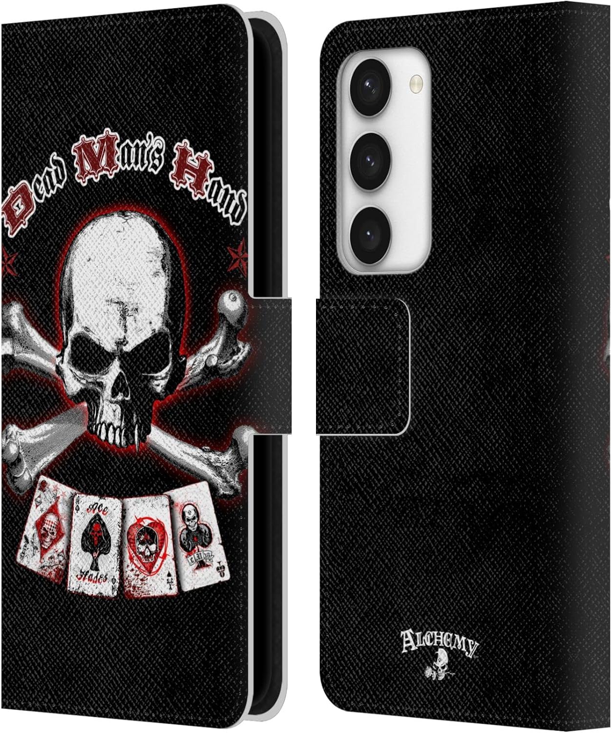 Head Case Designs Officially Licensed Alchemy Gothic Death Club Skull and Cards Leather Wallet Case Compatible with Samsung Galaxy S23 5G