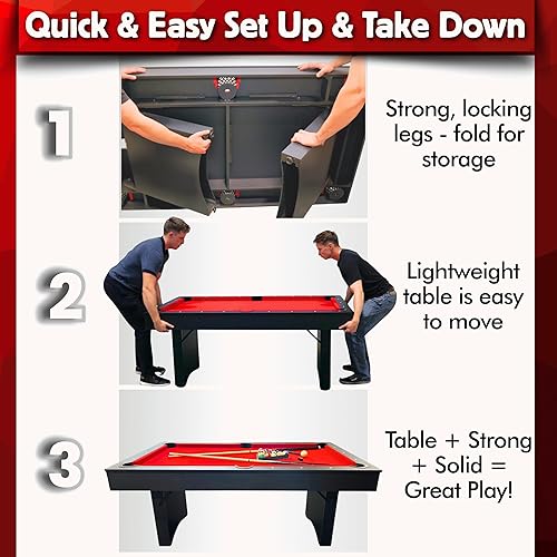 Miniatura 3 de Freetime Fun Juego de mesa de billar plegable portátil de 6 pies, incluye 2 palos de billar, juego de bolas, triángulo, cepillo y tiza