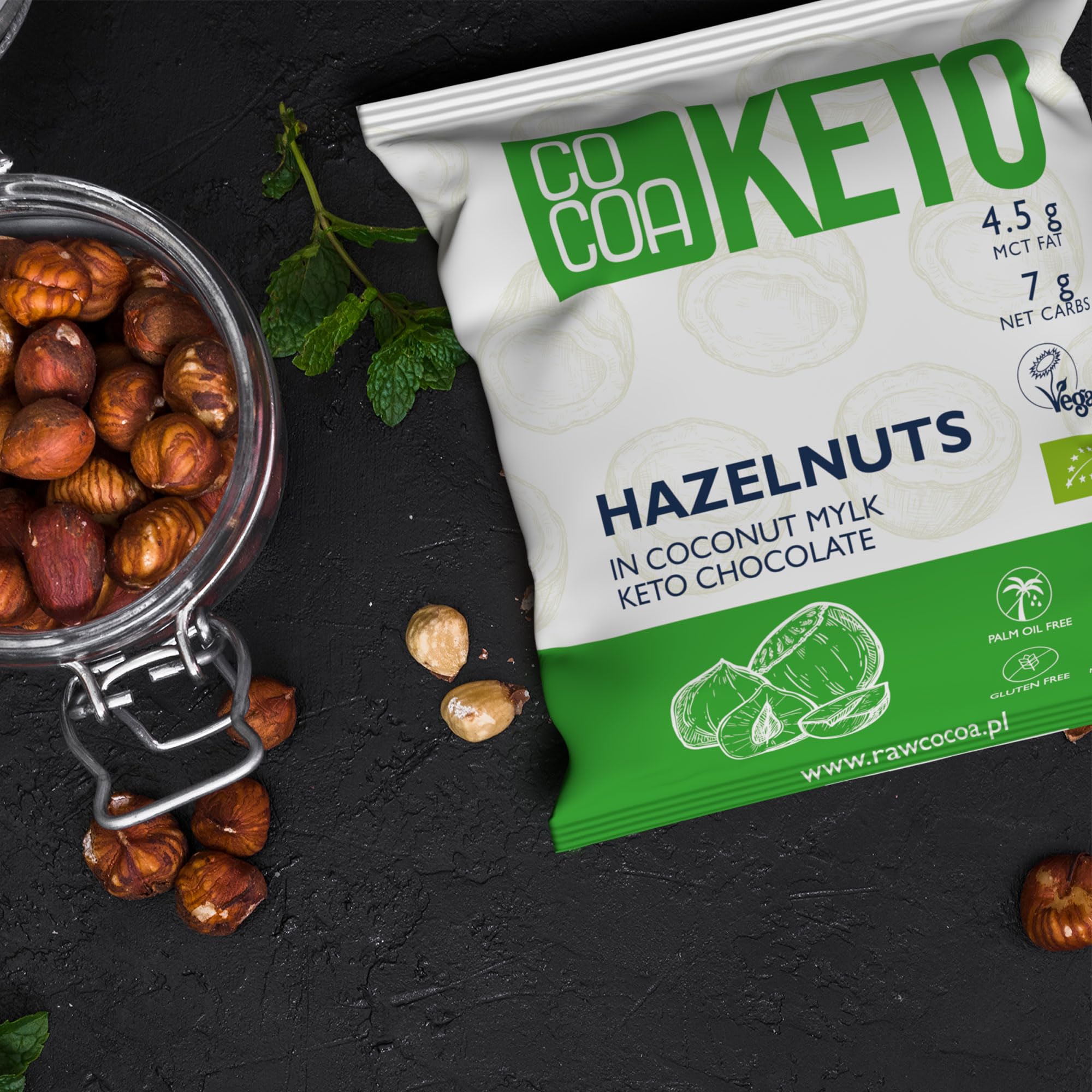 CO COA Noisettes au Chocolat Céto Coco BIO 7 X 70g - Sans Gluten, Lait de Coco, Bonbons Sans Sucre - Collation Faible en Glucides avec Huile MCT - Idéal pour Régime KETO et Vegan
