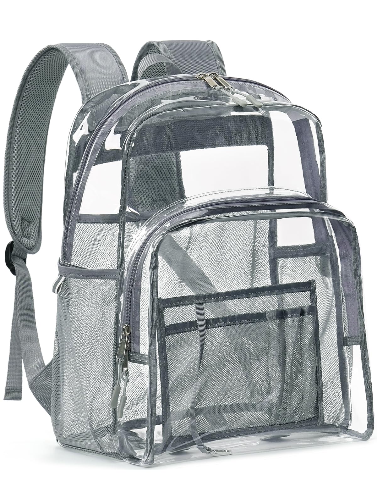 Flowston Clear Backpack Heavy Duty, 17 Inch Large TPU Clear Bookbag for Boys Girls Adult, See Through Book Bag Transparent Backpacks with Multiple