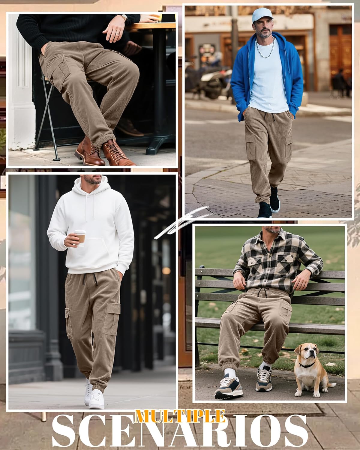 Men's Cargo Pants Corduroy Joggers Casual Baggy Street Y2k Pants Drawstring Tapered Sweatpants with Pockets - Image 5