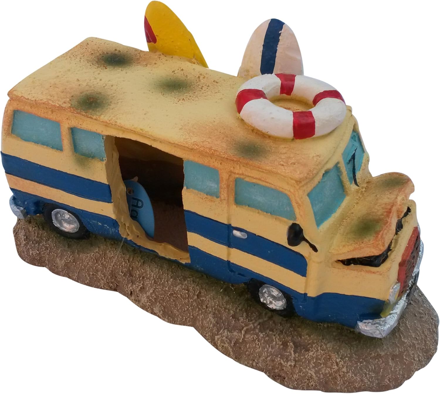 Surfer Camper Van Aquarium Ornament 8 Inches Long, Colorful Old Surfers Camper Van Fish Tank Decoration, Sunken Bus Ornament Aquatic Hide Hut Cave Aquarium Decor for Fish Tank Aquariums