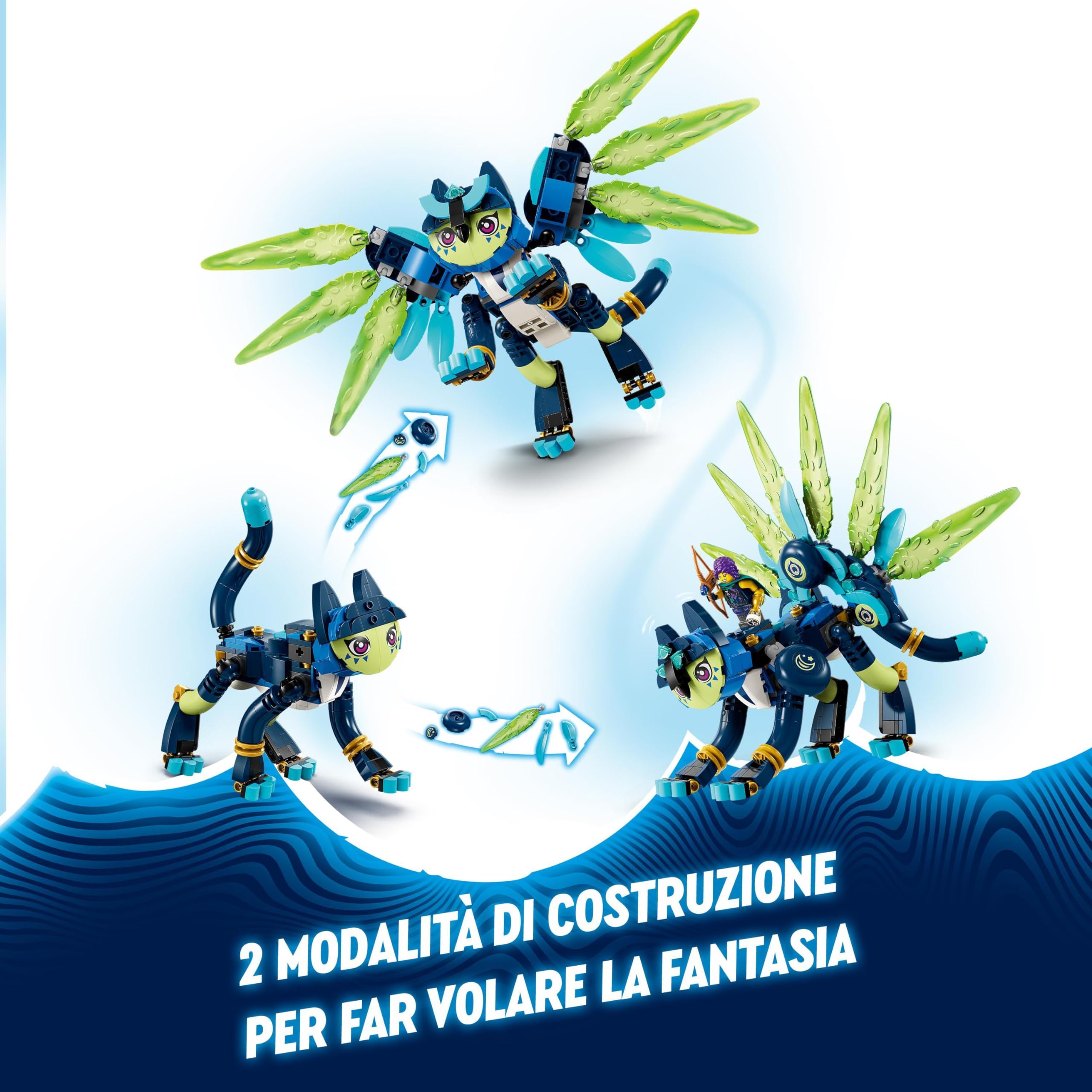 LEGO DREAMZzz 2 in 1 Zoey e Zian, il Gatto-Gufo, Set con Animali Giocattolo per Bambini e Bambine da 9 Anni con 3 Minifigure tra cui Cooper e il Cacciatore Notturno e Moto Volante da Costruire 71476