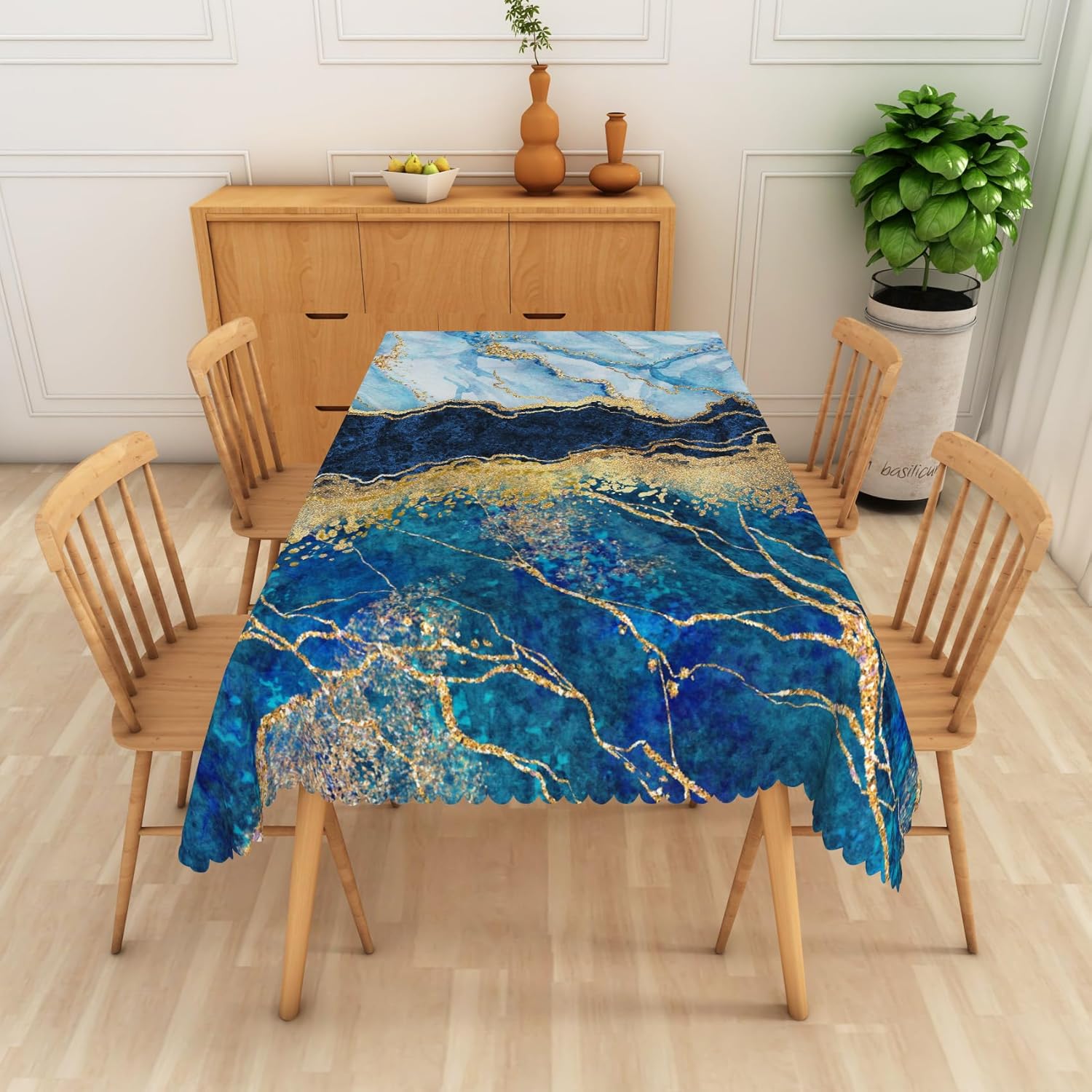 Navy Blue and Gold Marble Tablecloth, 60x120 Inch Modern Luxury Abstract Gold Glitter Texture Rectangle Fabric Blue Table Cloth,Washable Table Cover for Kitchen Birthday Wedding Party Decor