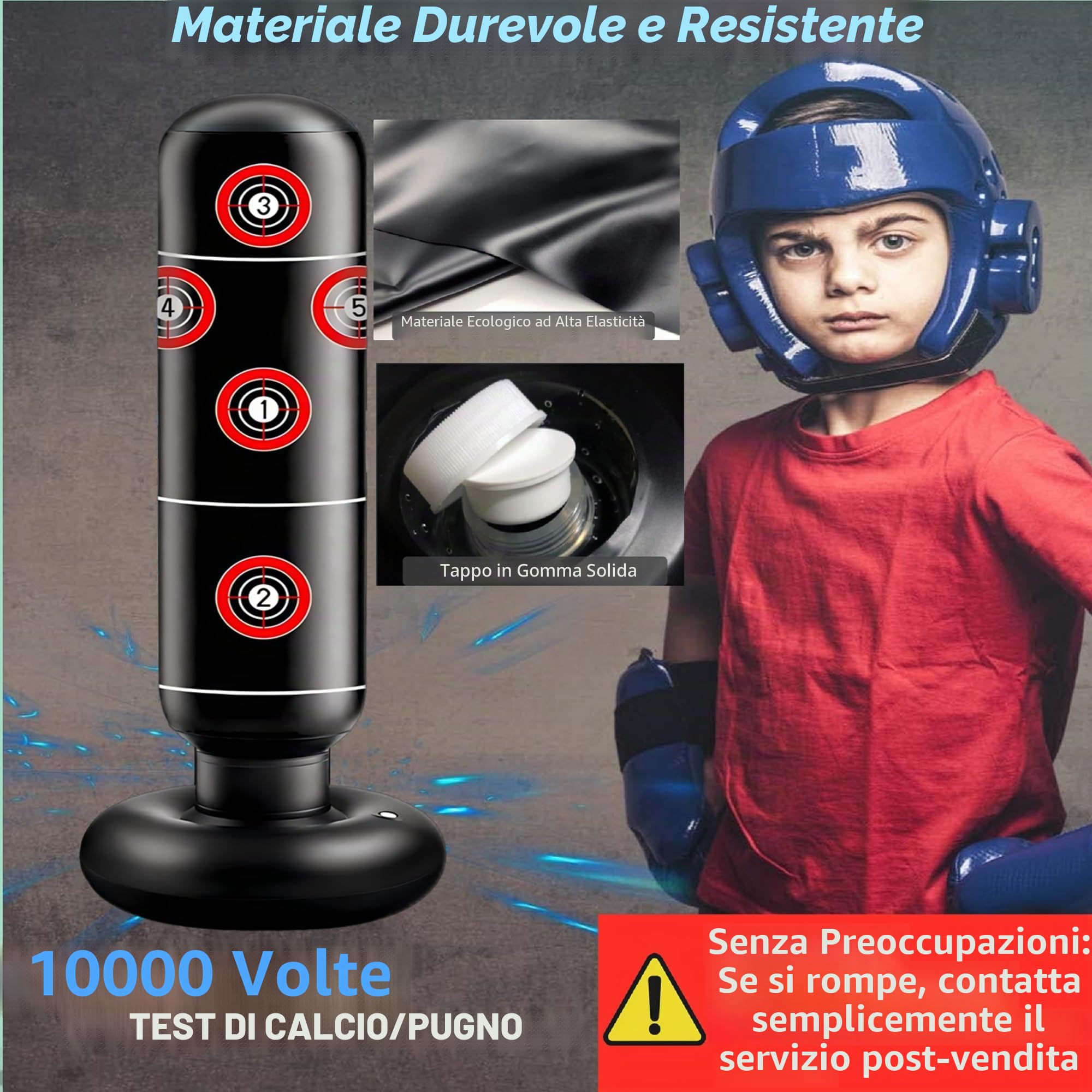 Sacco da Boxe per Bambini 165cm Gonfiabile Sacco Boxe con Guantoni da Boxe per Praticare MMA Karate Taekwondo e per Scaricare l'Energia Repressa Versione 2025