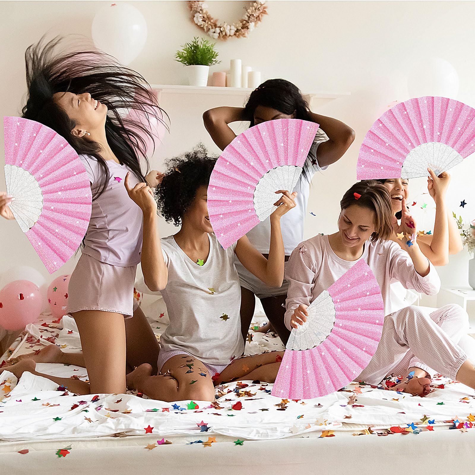 Chuangdi Glitzer-Rave-Fächer für Line Dance Loud Clack Faltbare Handfächer Organzabeutel Konzerte EDM Bachelorette
