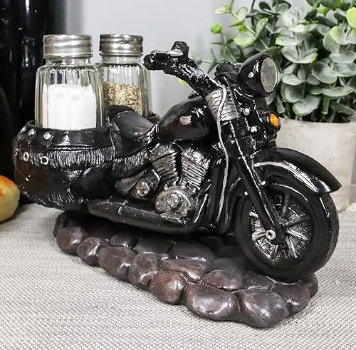 Ebros Gift Spice Up The Open Roads Old Retro Vintage Black Chopper para motocicleta, salero y pimienta, juego de figuras, picadores, motociclistas,
