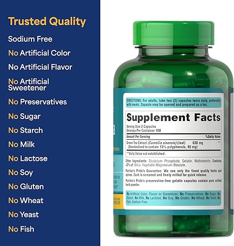 Miniatura 5 de Puritans Pride Extracto estandarizado de té verde de 315 mg cápsulas 200 unidades