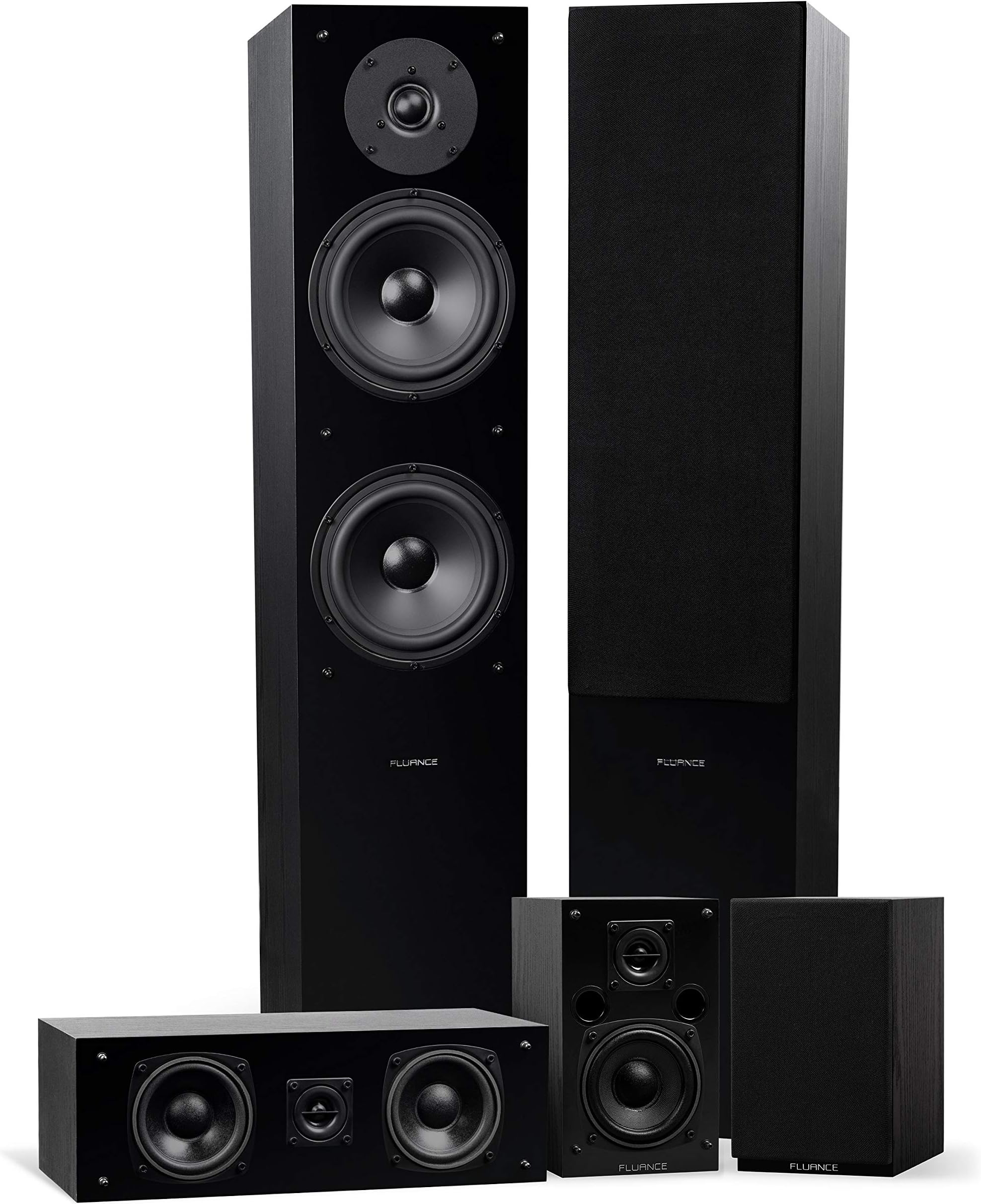 Fluance Elite High Definition Surround Sound Home Theater 5.0 Channel Speaker System Including Floorstanding Towers, Center Channel and Rear Surround Speakers - Black Ash (SXHTB-BK)