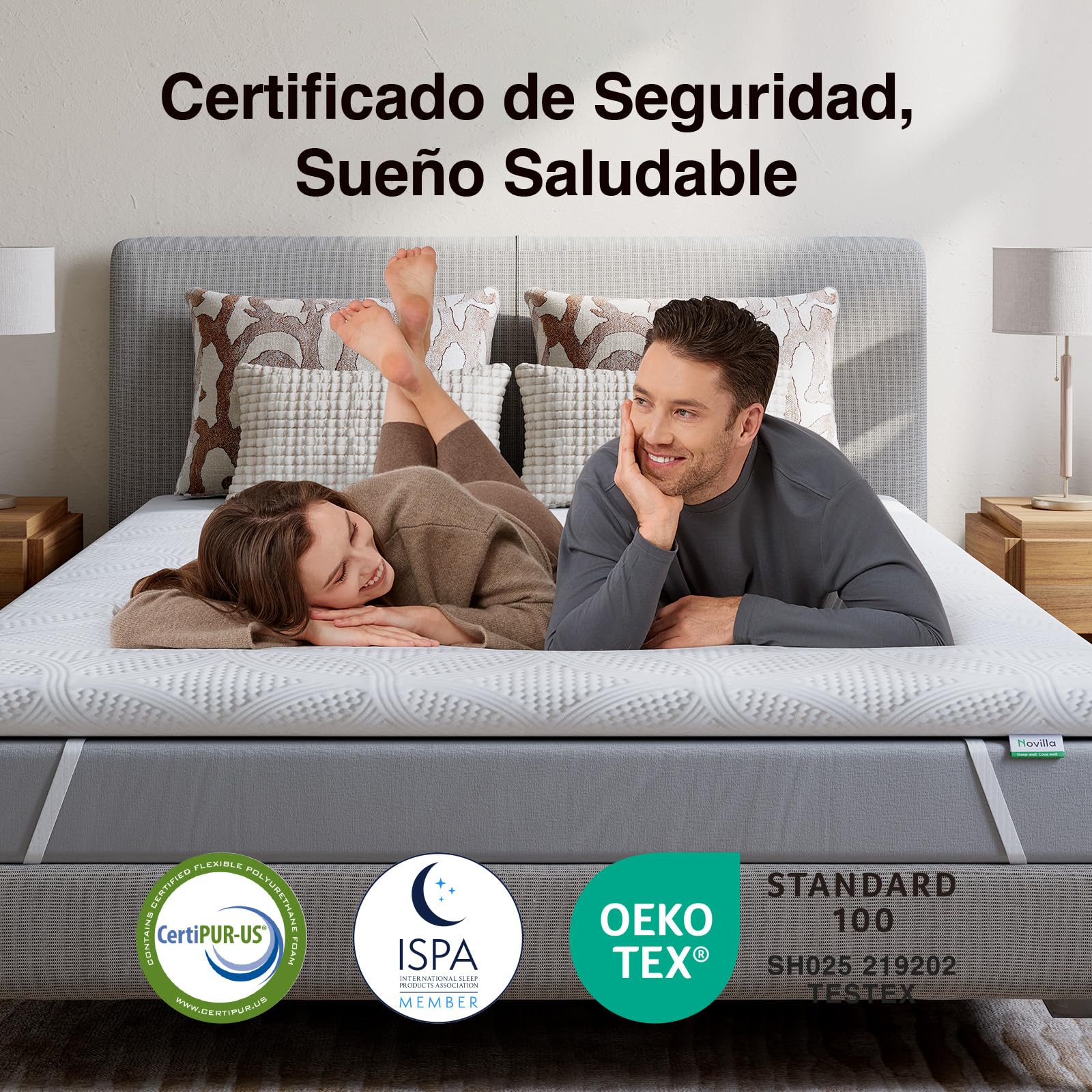 Novilla Topper Viscoelástico 150x200 5cm, Colchoncillo Espuma Gel Ventilada y Soporte, Funda Lavable y Antideslizante, Certificado Oeko-Tex, Confort Suave y Fresco