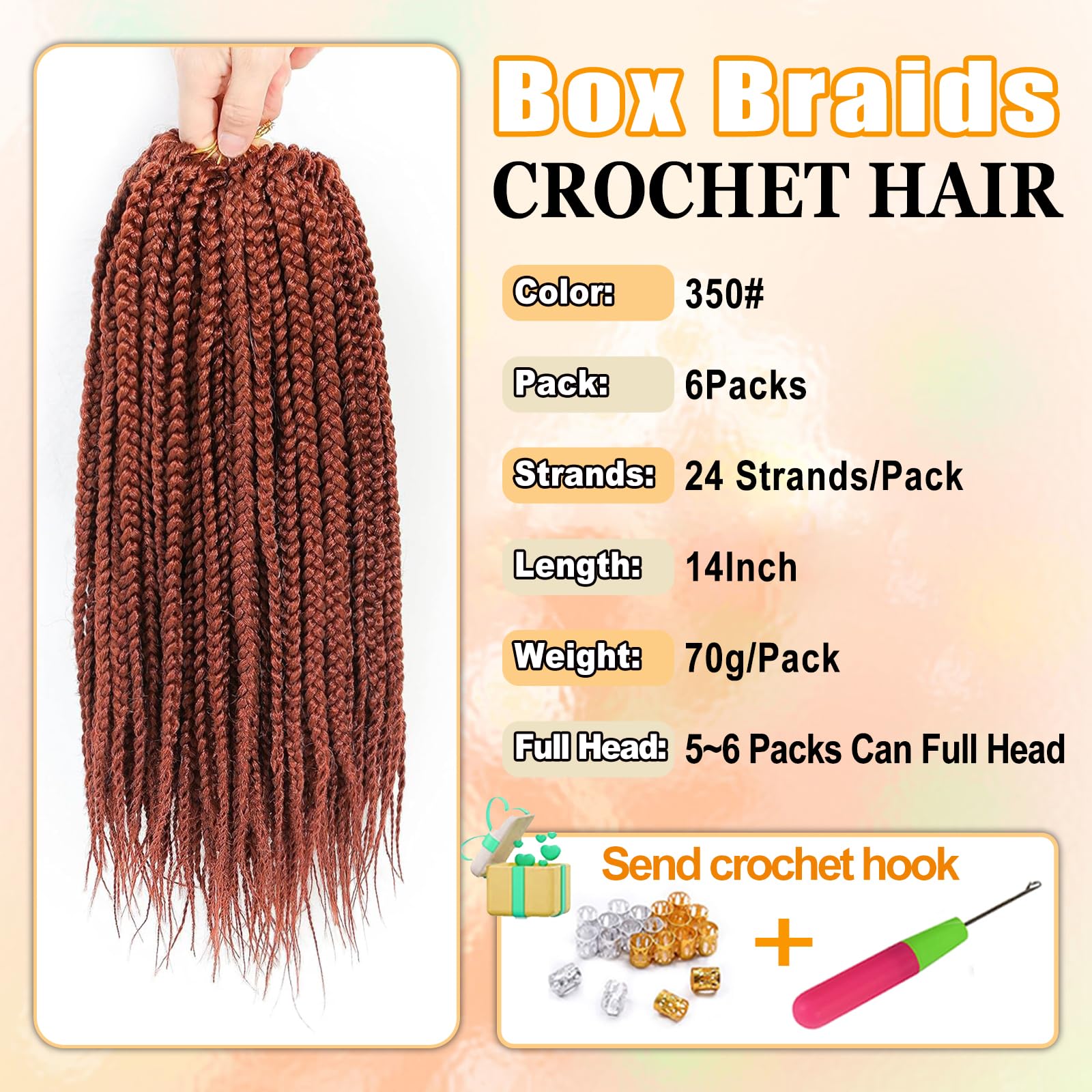 AMLUCKS Box Braids Crochet Hair 6 Packs Pre Looped Knotless Medium 3X Braids Goddess Box Braids Crochet Hair Extensions for Black Women Braiding Hair (350# - Image 2