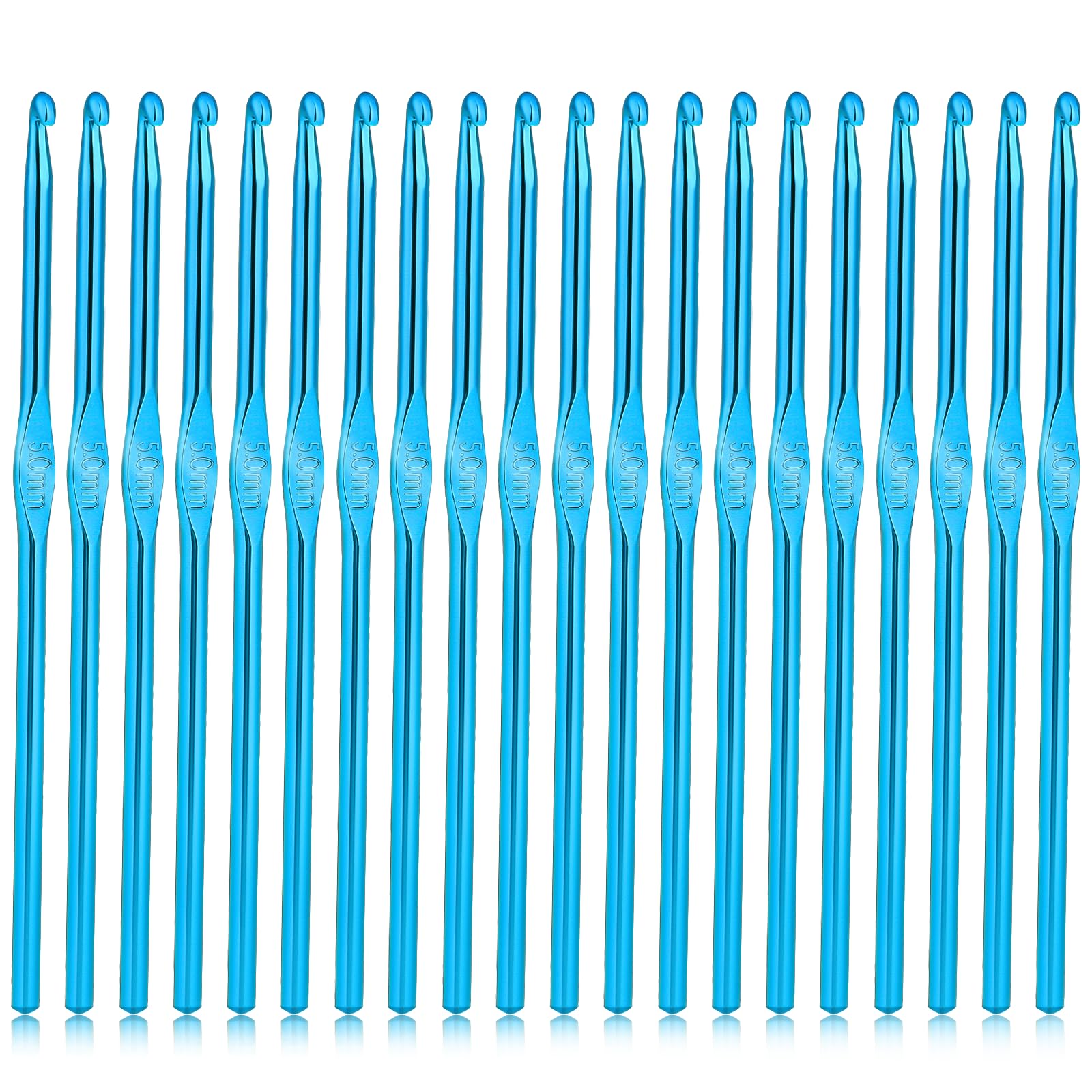 JJUNW 20 PCS Crochet Hooks, 5MM Aluminum Crochet Needle US Size H (Size 8), Blue Crochet Hooks Bulk for Craft Yarn Contribute to Beginners