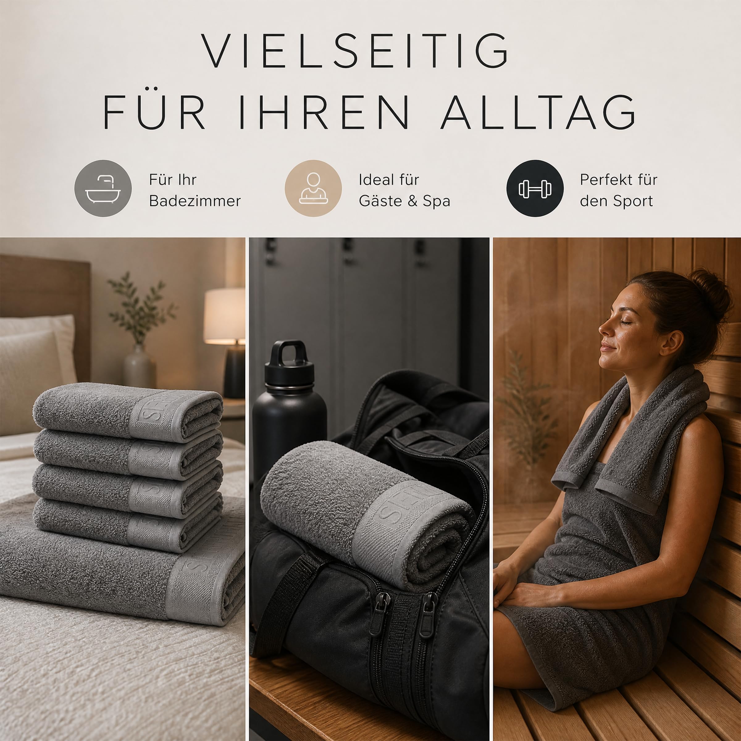 Handtuch Set 6-teilig aus 100% Baumwolle – 2 Badetücher 70x140 cm & 4 Handtücher 50x100 cm für Bad & Gäste-WC, Weich, Saugstark, Schnelltrocknend - Hellgrau
