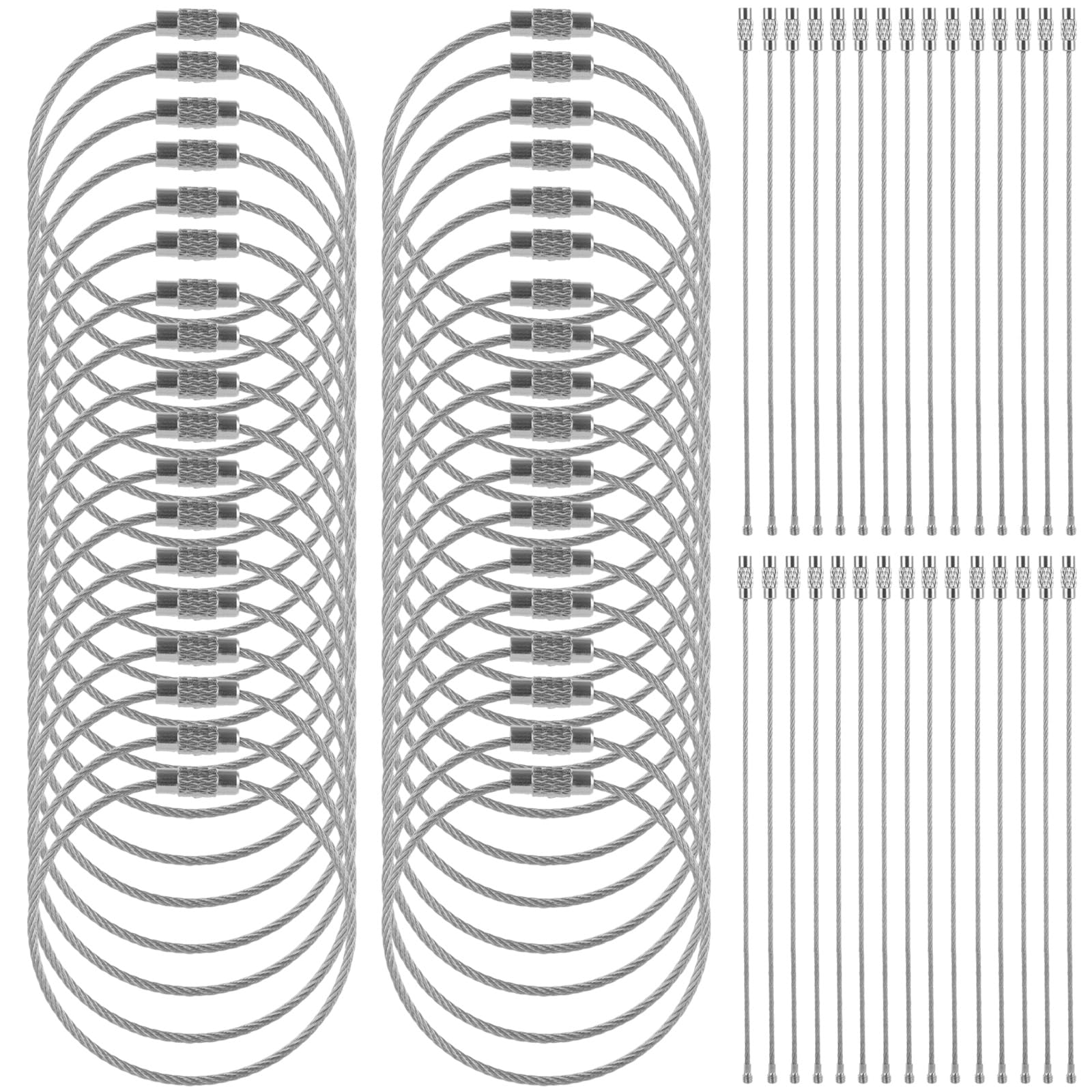 YOUNTHYE 150PCS Wire Keychain Cable 6 inch Bulk Stainless Steel Wire Key Ring Large Cable Key Ring Wire Luggage Tag Cable Silver Aircraft Cable Key Ring Loops for Hanging ID Tags or Luggage Tags