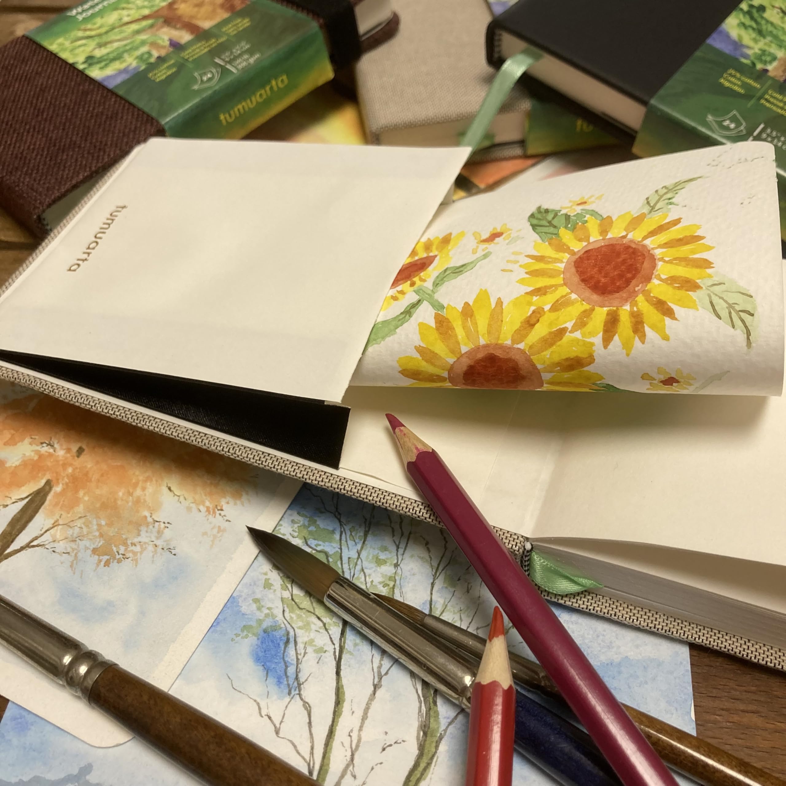 tumuarta Diario de acuarela, 140 libras, 300 g/m², papel de algodón, prensa en frío, 24 hojas, 48 páginas, cuadernos de dibujo de papel de acuarela para uso como cuaderno de viaje y bloc de medios