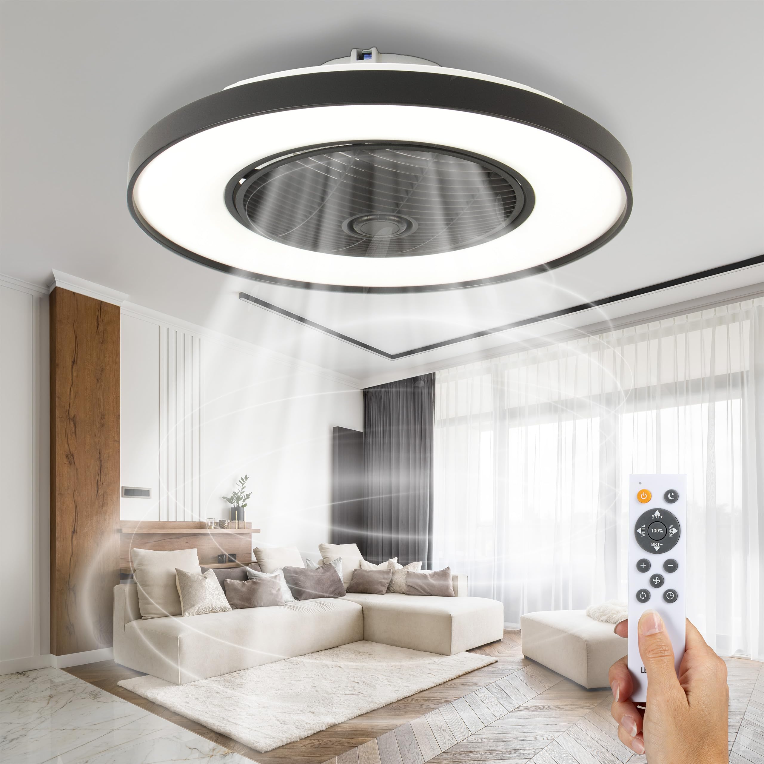 MQW Ventilatore Soffitto Con Luce LED | Pale Rotanti 360° | Telecomando | 48W Dimmerabile | Per Soggiorno - Foto 13