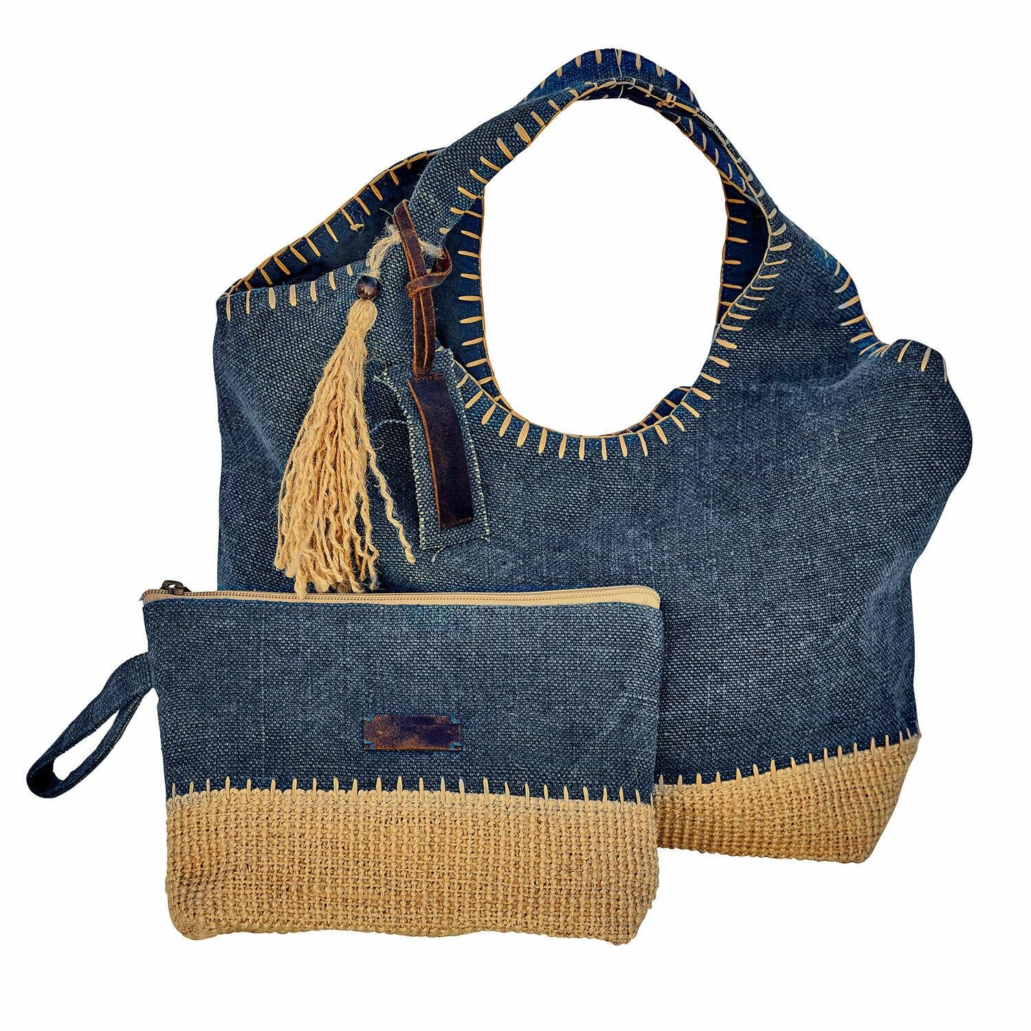 Loberon Tasche 2er Set Cacula, blau/creme