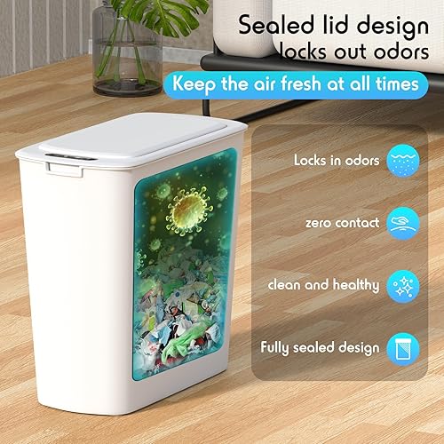 Miniatura 6 de Procade Paquete de 2 cubos de basura automáticos con sensor de movimiento con tapa, cubo de basura inteligente sin contacto de 2.6 galones, cubo de