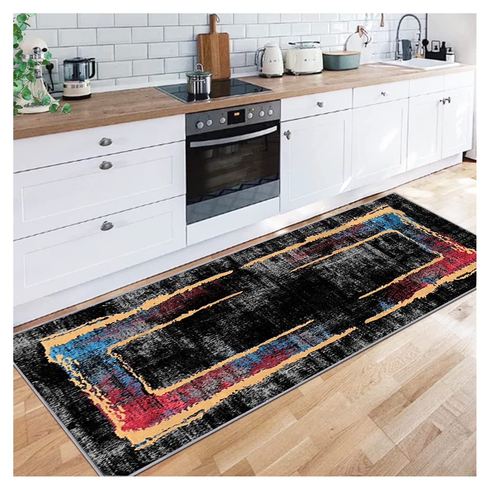 Siunwdiy Black Extra Long Hallway Runner Rug, Rubber Backed Very Long Hallway Hall Runner Narrow Rugs For Home Office Kitchen Bedroom Corridor Mats,Retro,70x110cm โ image 1