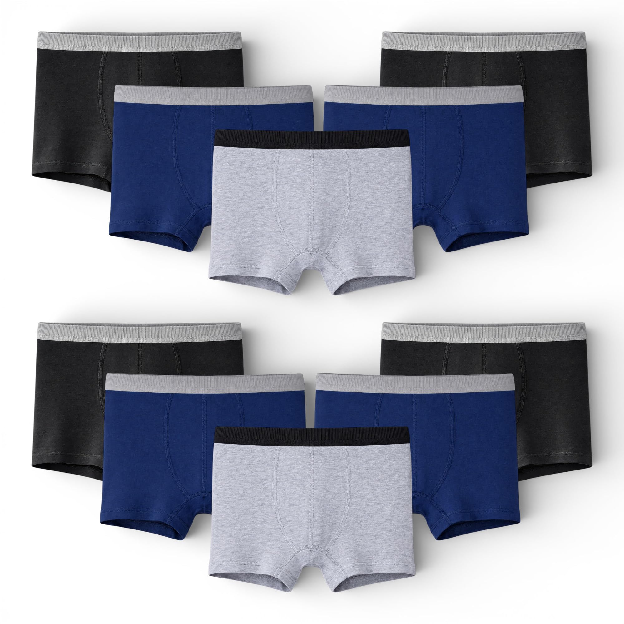 SAMILY Jungen Boxershorts aus Baumwolle Unterhosen 10er Pack Schwarz Grau Blau