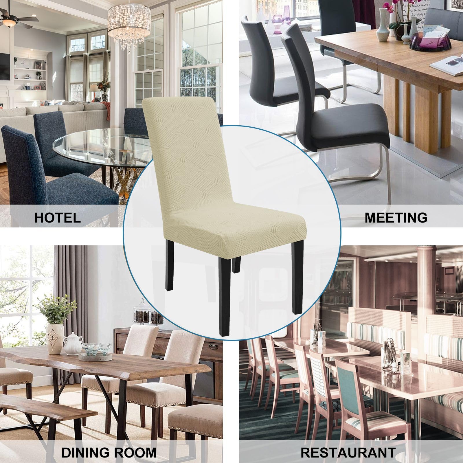 Ystyle Fundas Sillas De Comedor Pack 6, Fundas para Sillas Ajustables, Funda para Sillas Elástica, Cubre Funda Protectora Sillas Lavables para Banquetes Hogar Restaurante Hotel, Beige