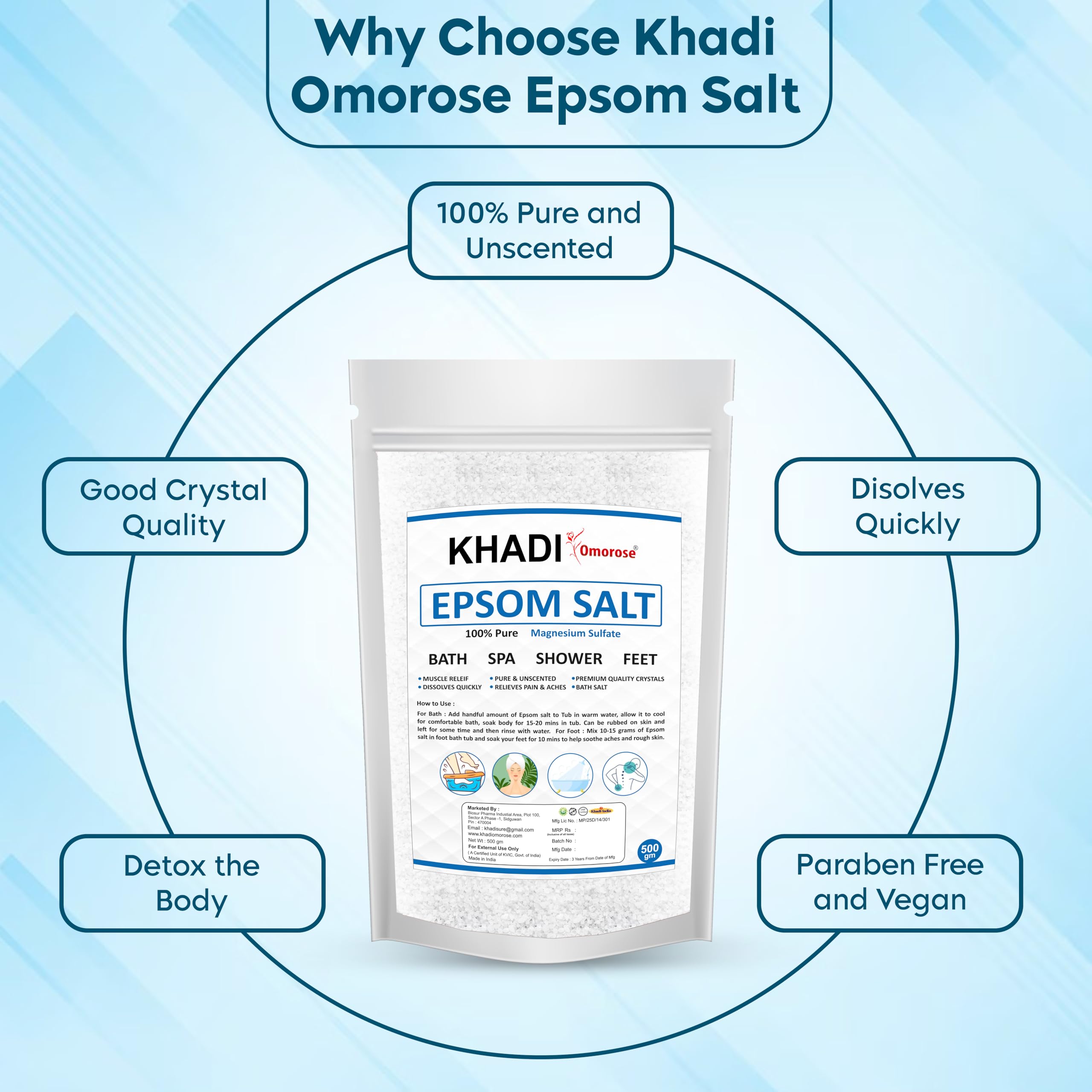 Khadi Omorose Epsom Bath Salts - Relax & Rejuvenate -5 Khadi Omorose Epsom Bath Salts - Relax & Rejuvenate -5