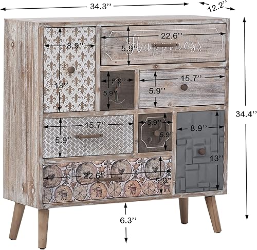 Miniatura 2 de Amposei Cómoda de madera rústica de 34 pulgadas con 8 cajones y patas de madera para sala de estar entrada dormitorio marrón