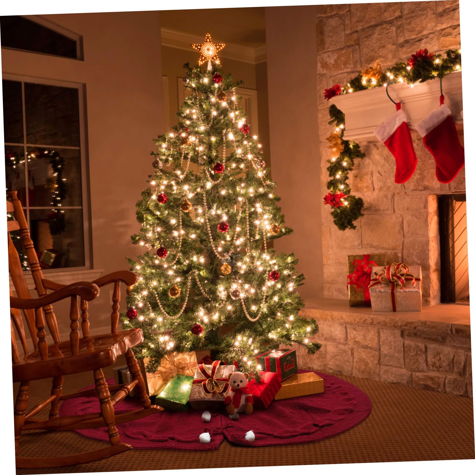 1pezzi Gonna Per Albero Di Natale Di Rosso Grembiule Decorativo Imitazione Lana Maglia Copri Albero Natale Creativo Per Casa Negozi e Hotel Aggiunta Di Atmosfera Festiva