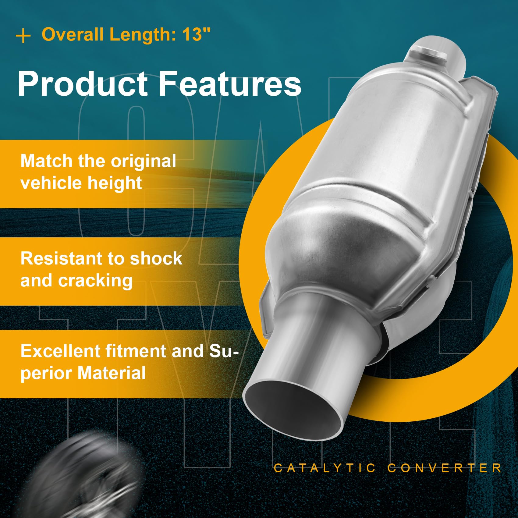 Catalyseur universel avec entrée/sortie, connecteur O2 et bouclier 53004, catalyseur de voiture en acier inoxydable