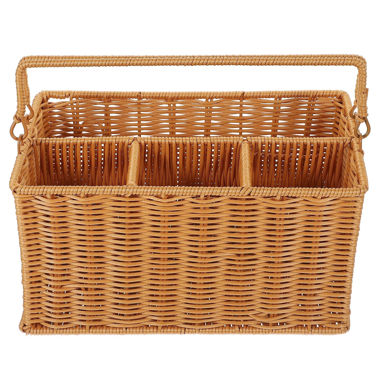 TOPBATHY Cesta Organizadora De Cubiertos De Imitación De Mimbre Con Asa 11.6X6.9X6.1 Pulgadas Para Cocina Y Picnic Estilo Rústico Con Compartimentos Separados