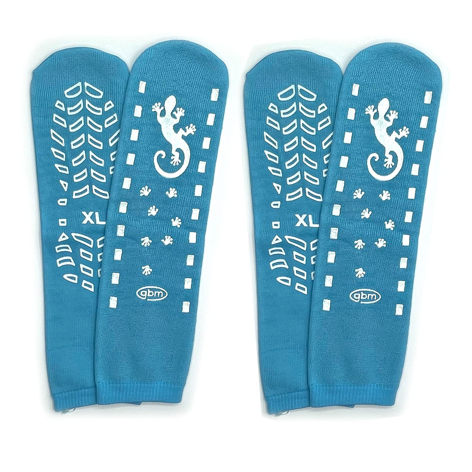 GBM Geckos - Plush Double Tread Non-Slip Safety Socks 2-PACK (Light Blue, Extra Large)