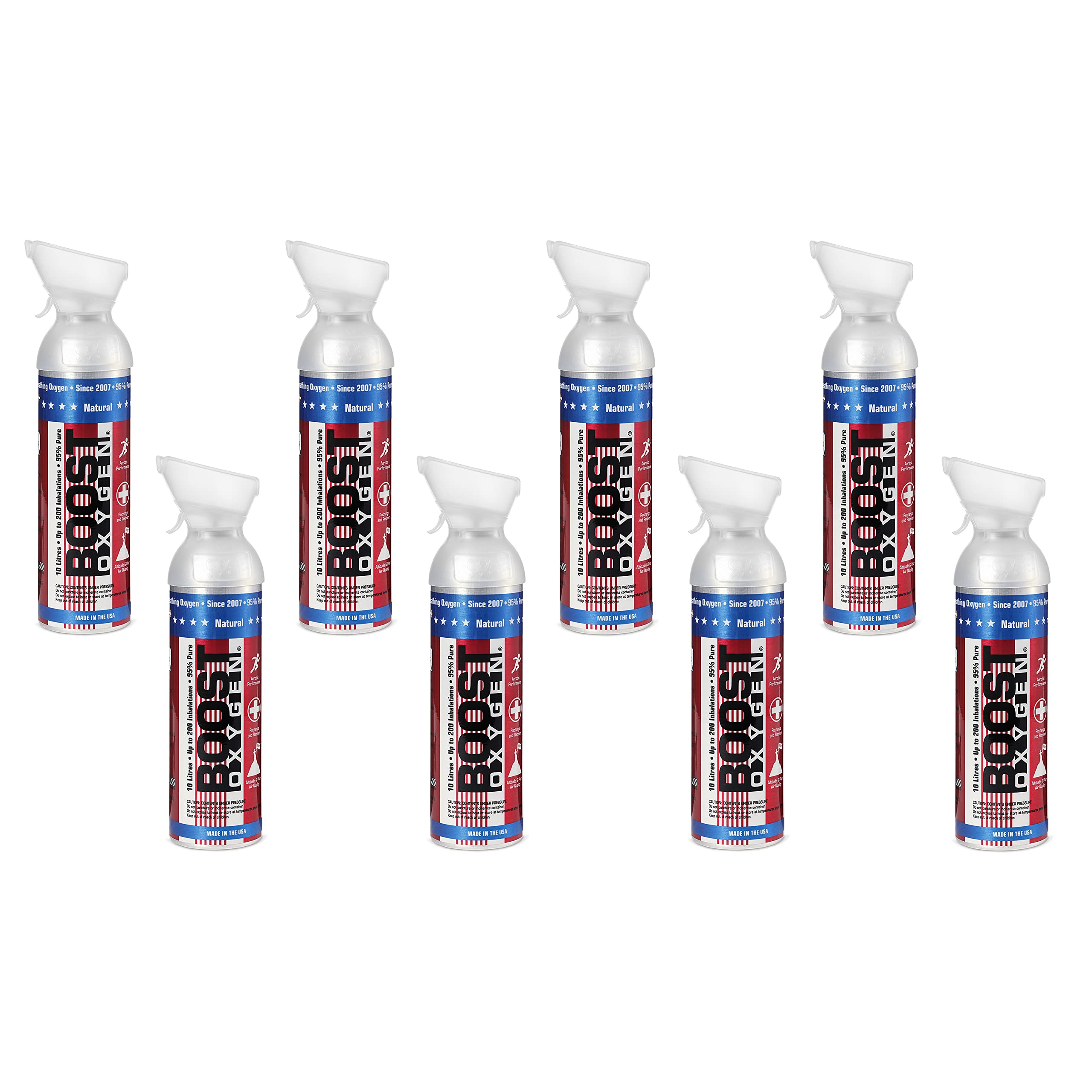 Boost OxygenNatural 10 Liter Stars and Stripes Pure Canned Oxygen (8 Pack)