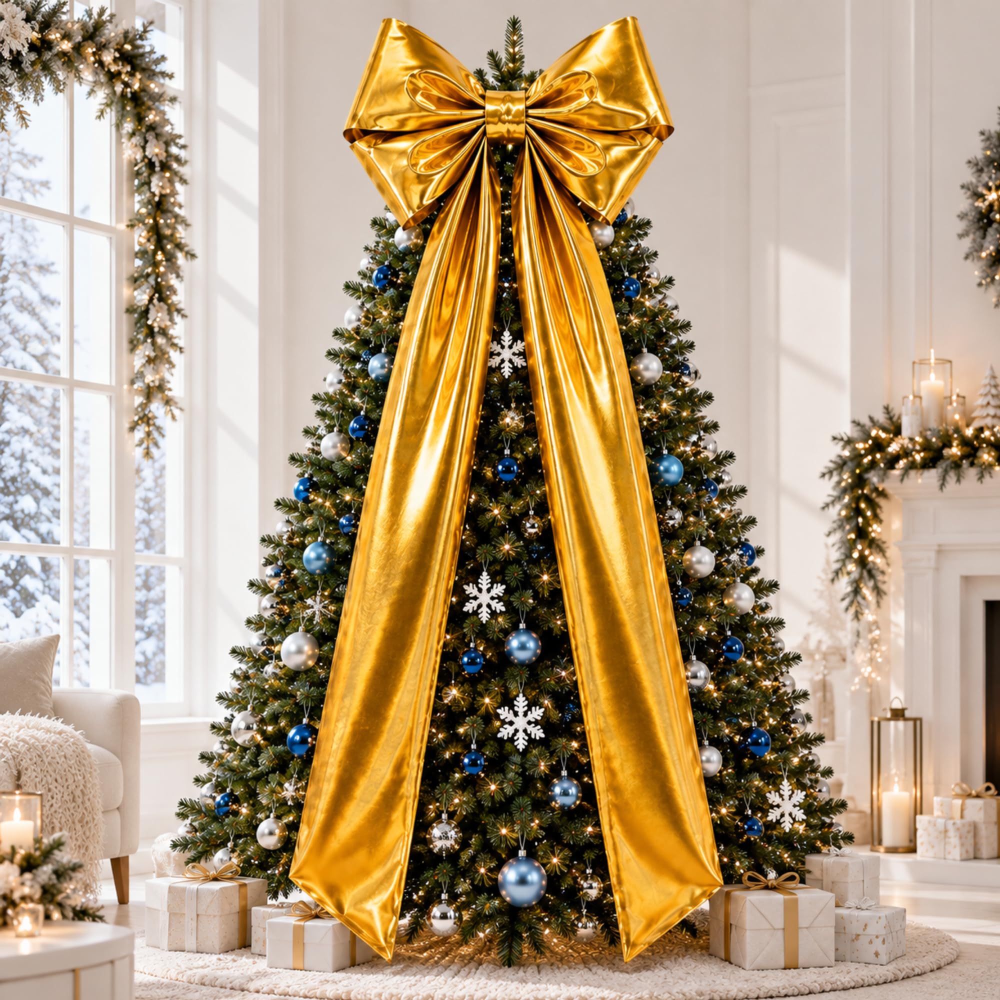 XunYee Large Metallic Foil Christmas Tree Bows, 19.7 x 71 Inch, Gold