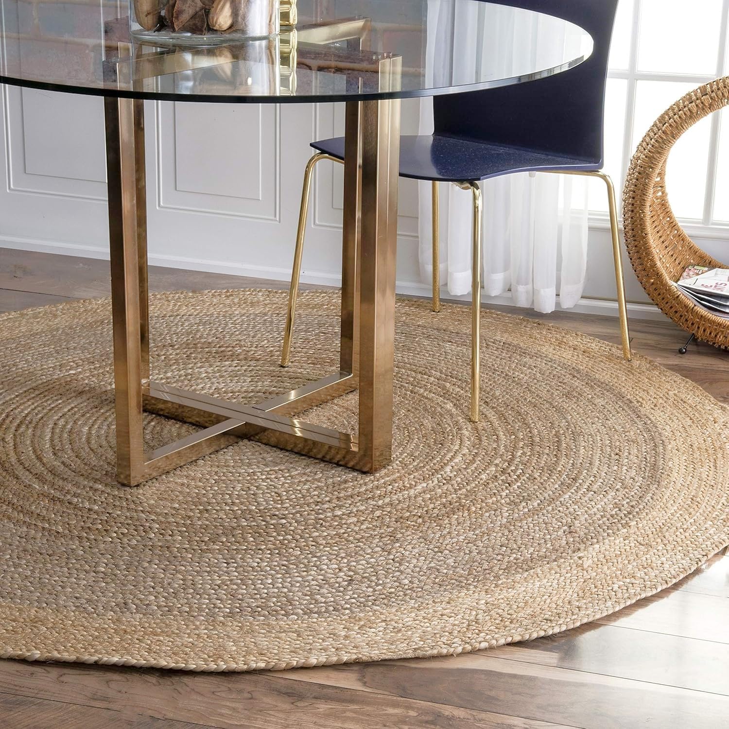 Trademoon Indian Handmade Braided Inner Gray Natural Jute Area Rug, Jute Rug, Living Room, Bedroom, Doormat Rug Size - 4 x 4 Feet Round (120 cm x 120 cm)