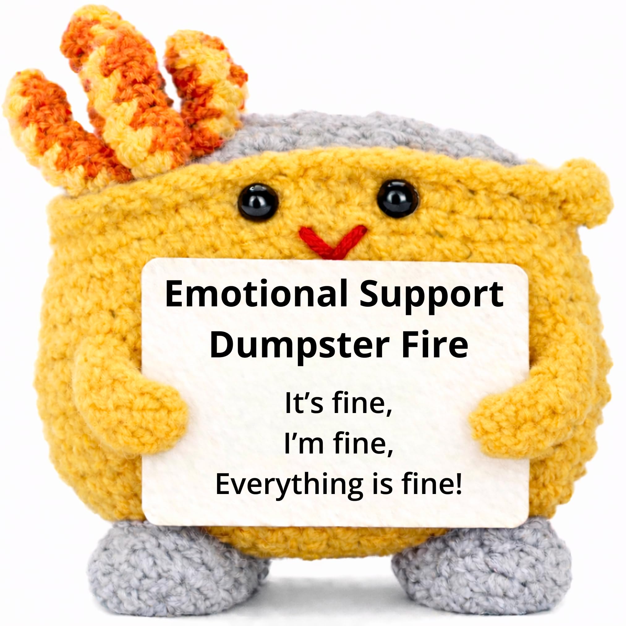 Emotional Support Dumpster Fire Crochet, Handmade Positive Support Gift. Counselor, Teacher, Manager, Co worker Office Desk Decor. Friends and Family.