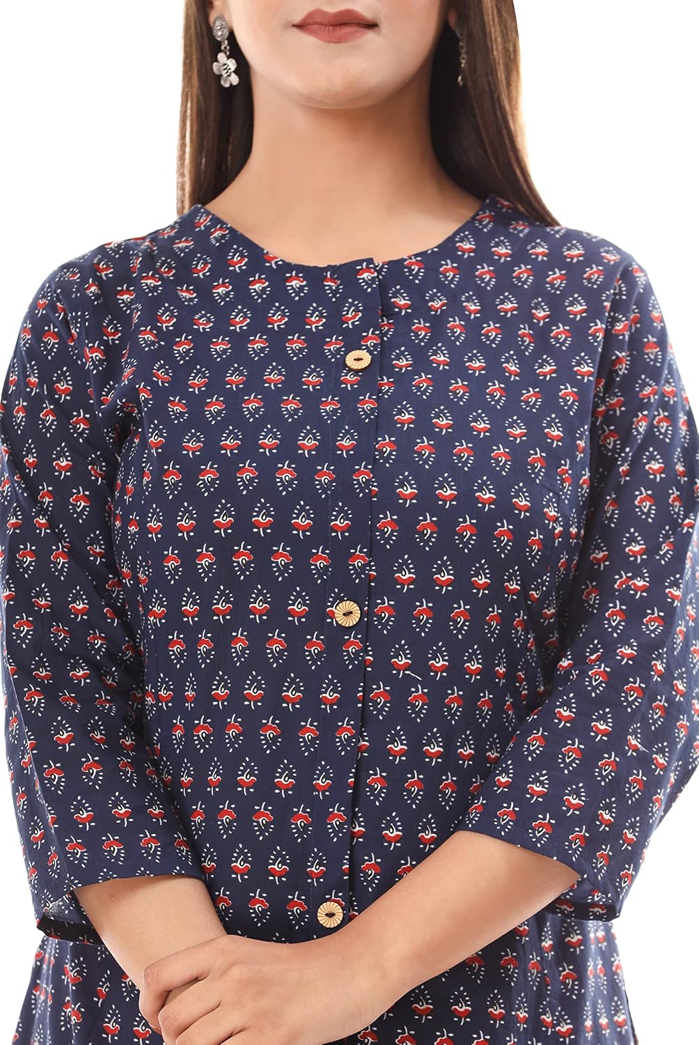 Vi VIHAAN IMPEX Cotton Kurtis for Women Indian Style |Indian Kurta | Casual Wear Cotton Kurta Blue - Image 5