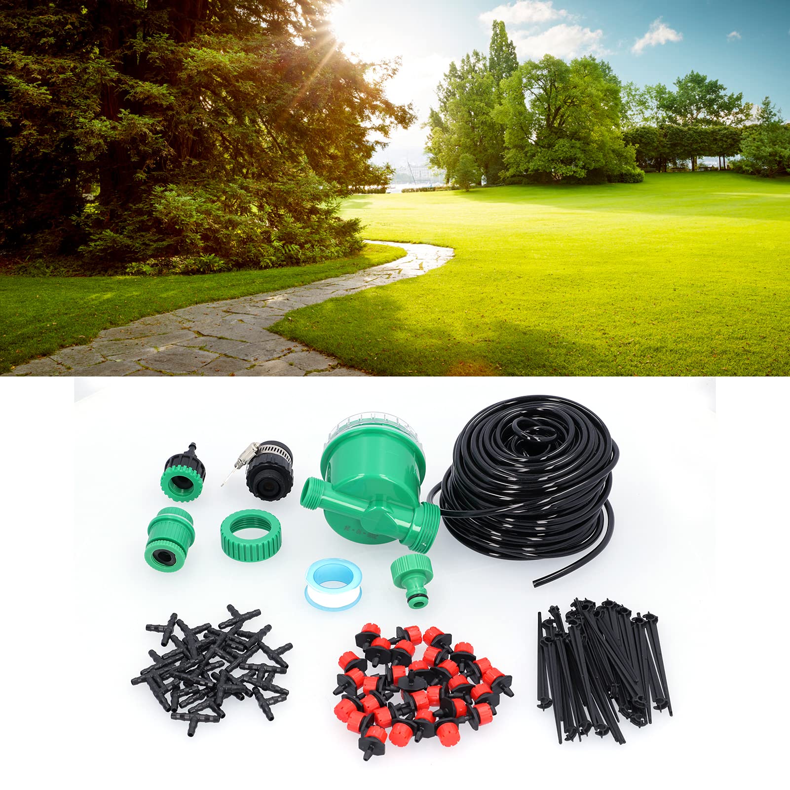 de riego por goteo de 25 m, kit de riego automático eficiente para flores de jardín, material PVC ABS