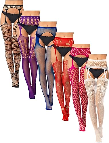 Skylety 6 Pairs Women Suspender Pantyhose Stockings Tights Stretchy High Stockings for Dress up Favors