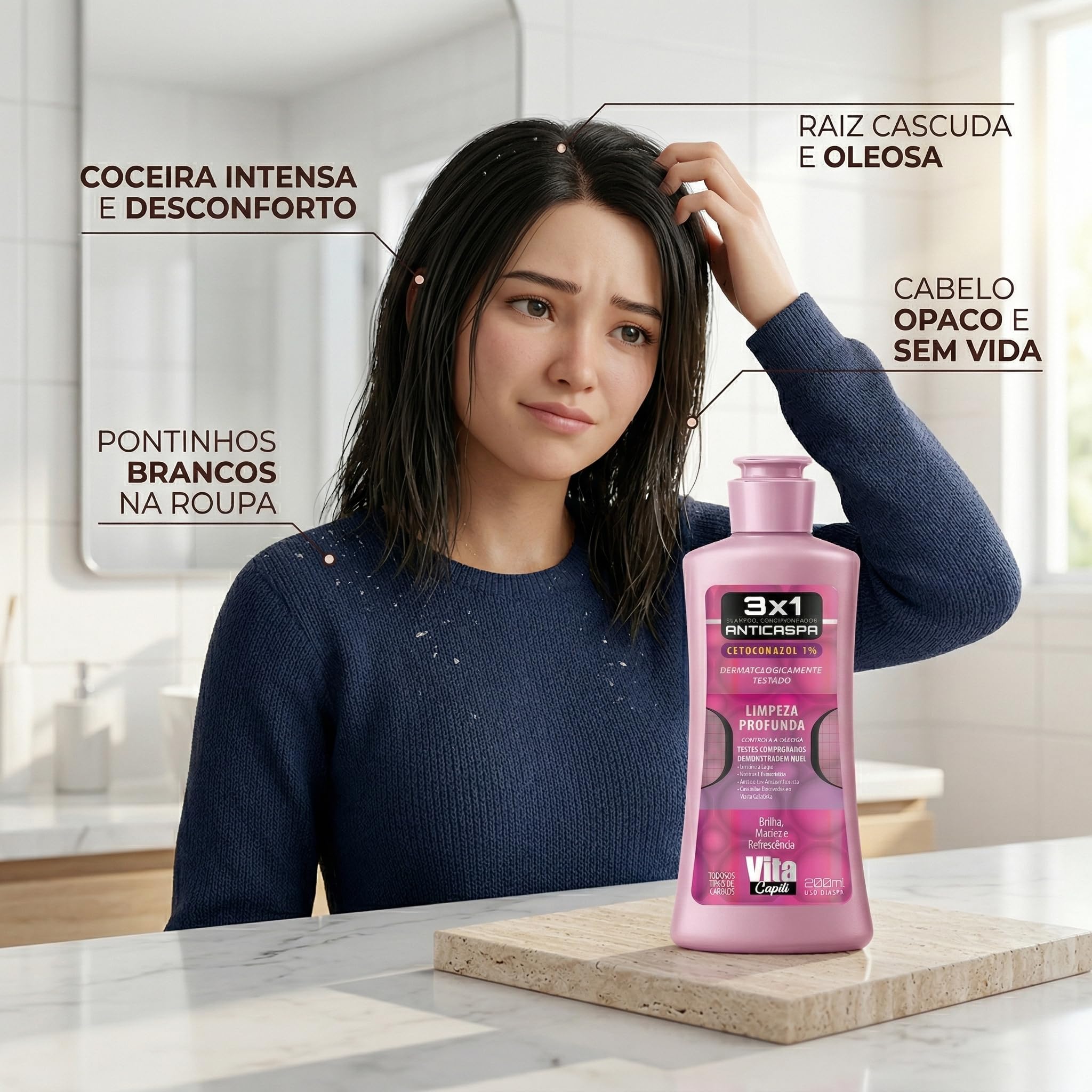 Shampoo Anticaspa 3X1 Vita Capili Feminino Limpeza Profunda 200Ml