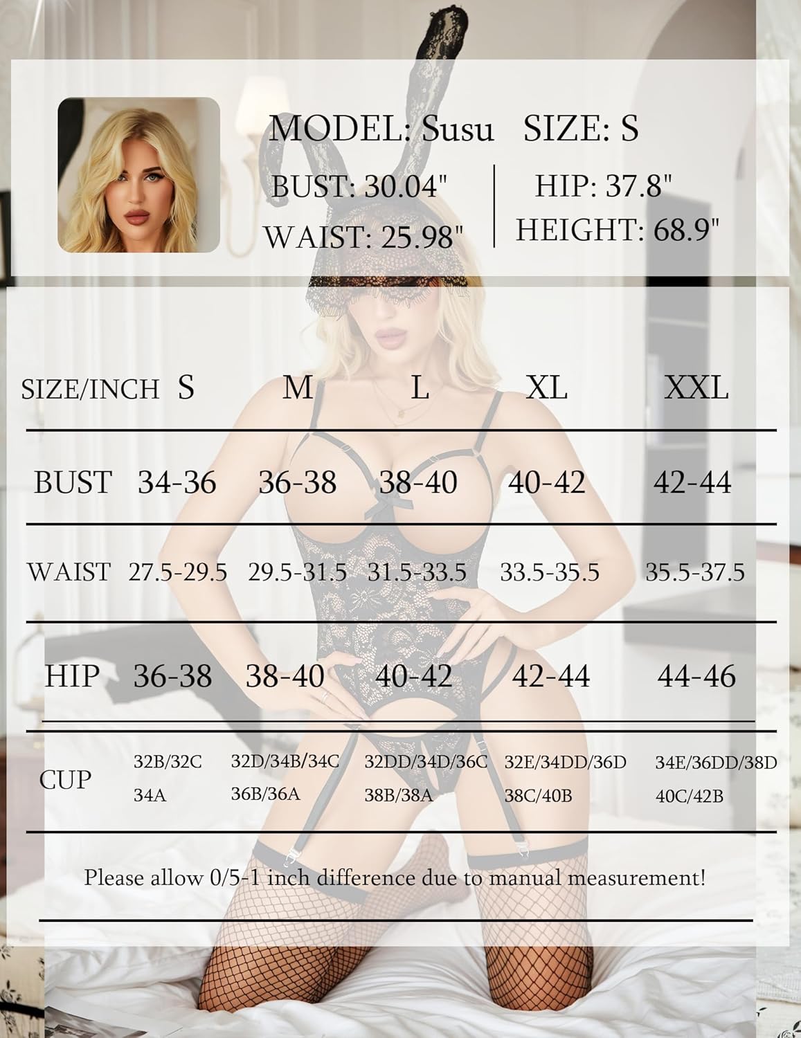 Avidlove Lingerie Sets for Women Underwire Lingerie Sexy Lace Cutout Bodysuit Garter Teddy with Fishnet Stockings - Image 6