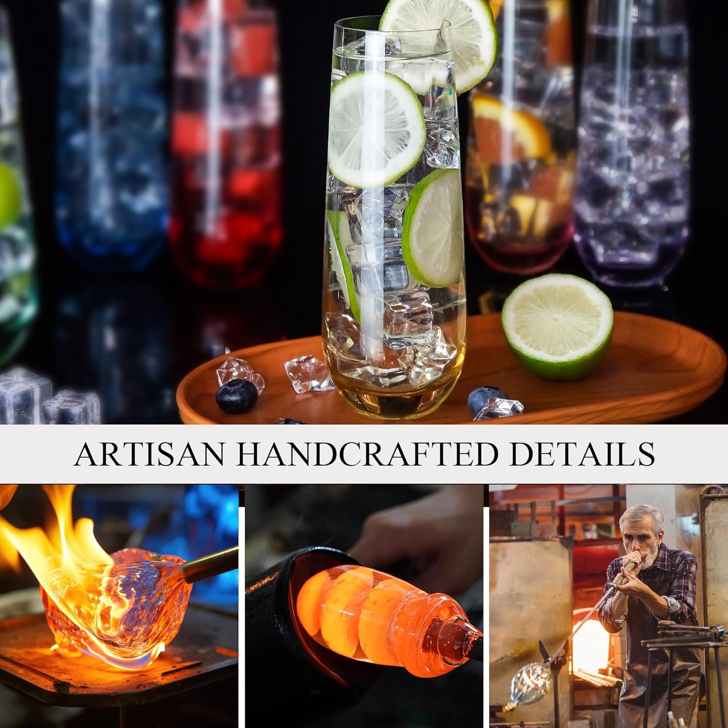 Stemless Champagne Flutes Glasses Set of 6-10oz Multi Colored Glass, Unique Colorful Champagne Flute Gift for Wedding, Anniversaries, Parties, Birthday, Restaurant, Home Bar - Image 6