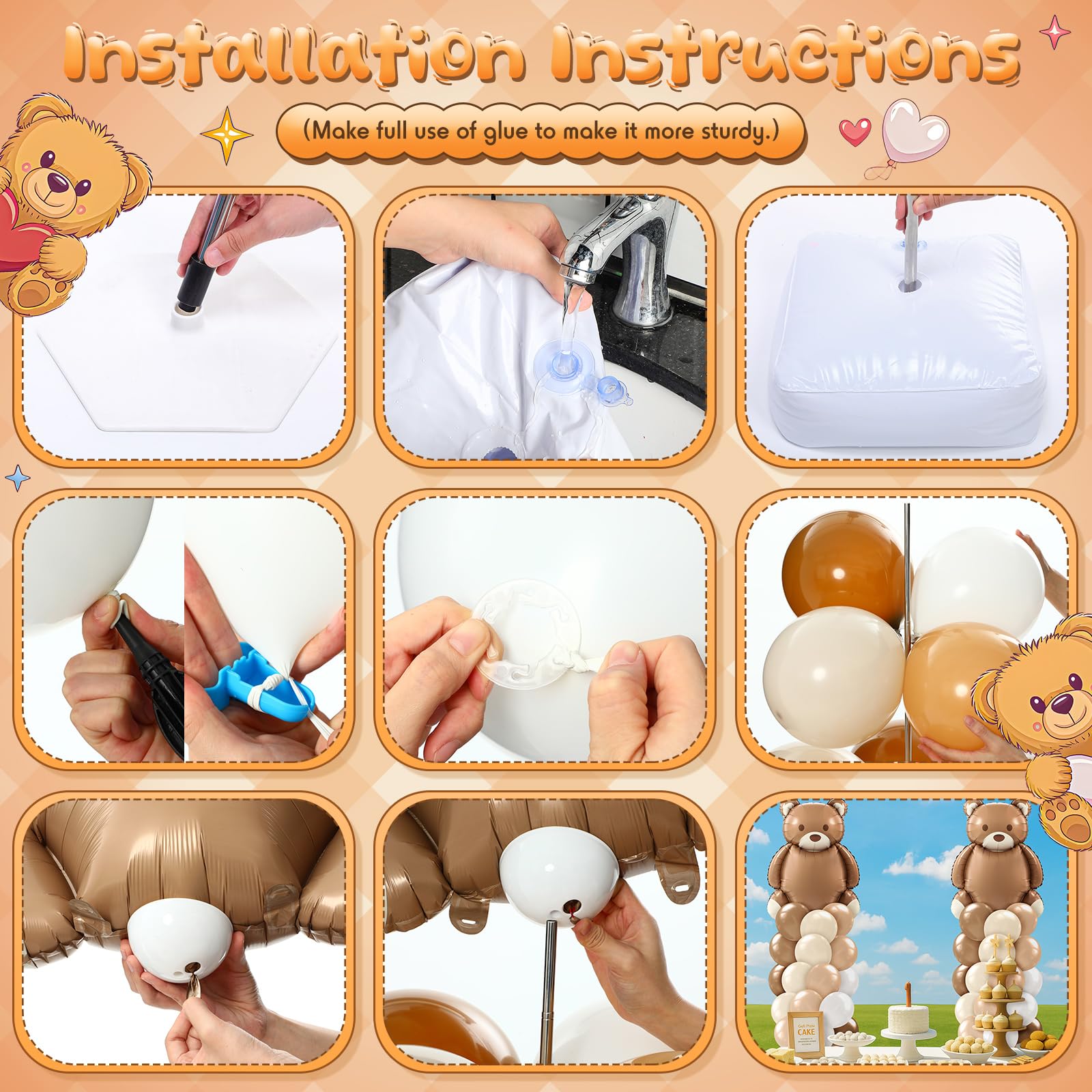 Kasyat Set di 2 set di supporti neutri per palloncini a forma di orso, decorazioni per baby shower con palloncini marroni, beige, nude, marrone chiaro, per baby shower, rivelazione di genere