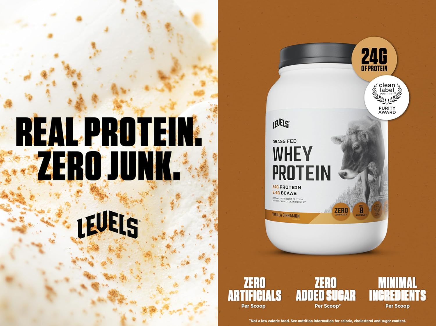 Levels Grass Fed Whey Protein Powder, No Artificials, 24G of Protein, Vanilla Cinnamon, 2LB - Image 2