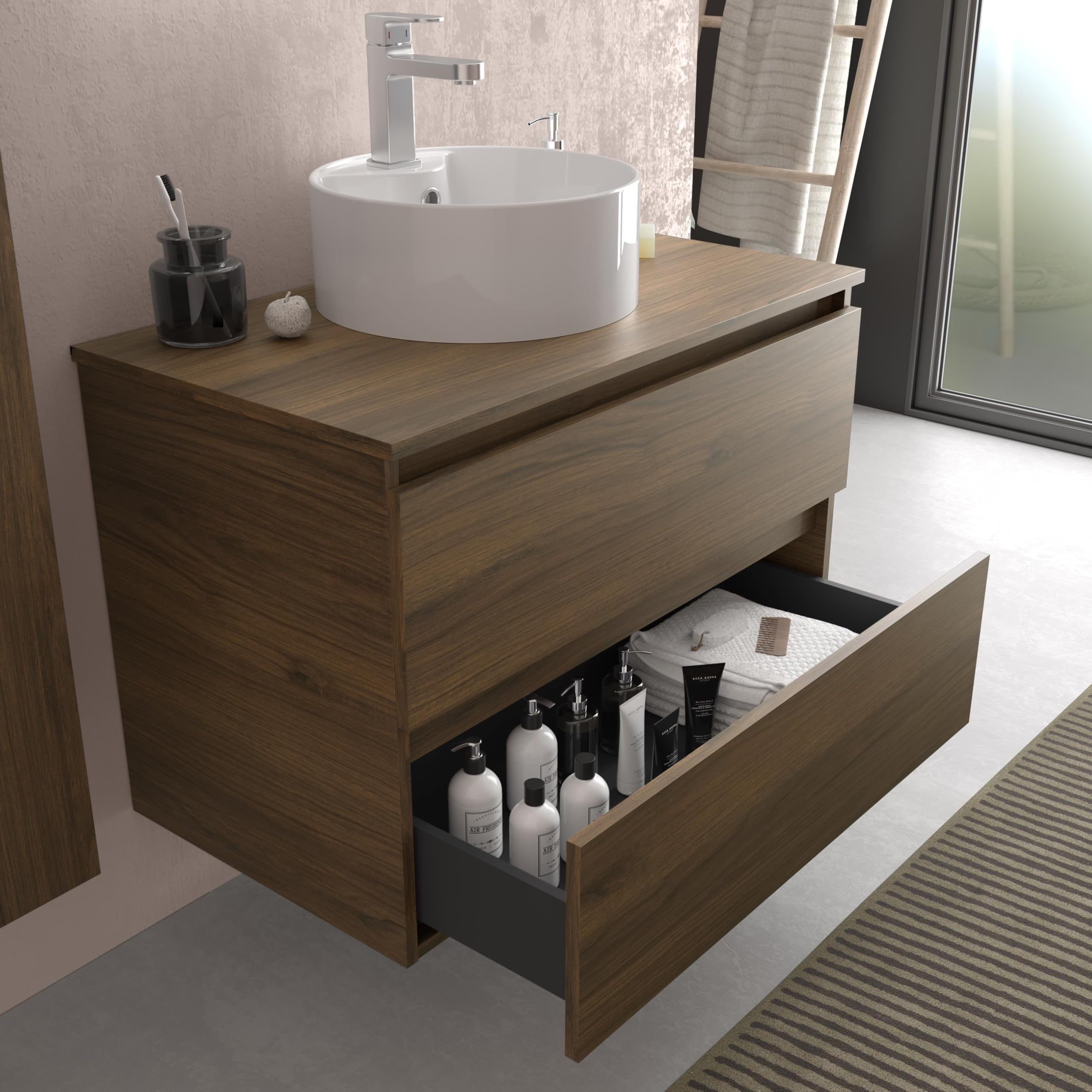 Salgar Mueble de baño Bequia 140cm + Encimera + Lavabo posar | Nogal|140x45x56