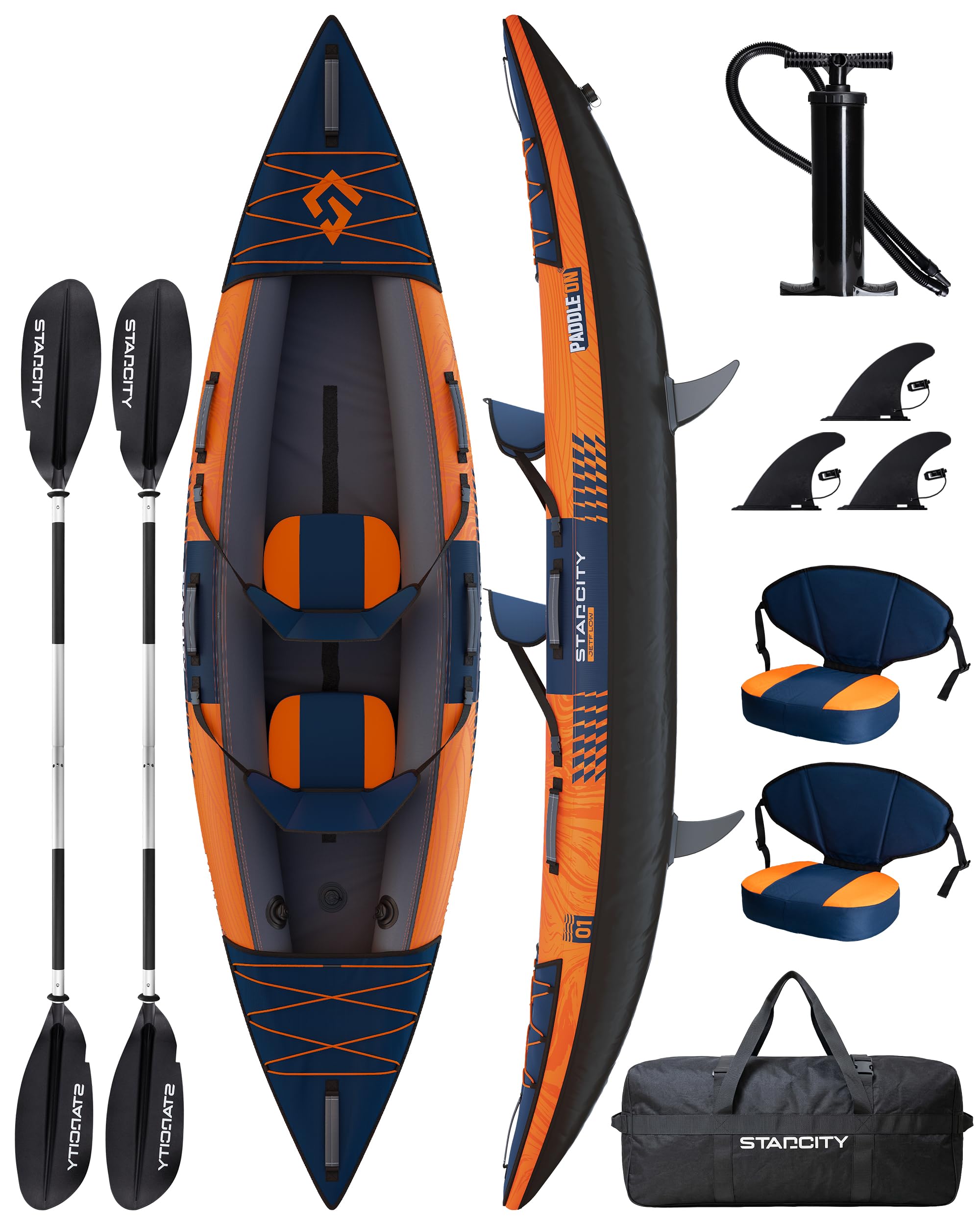 Inflatable Sit-on-Top Tandem Kayak, Wide Stable 12'2"*36"*13", 600 lb Capacity, Touring Fishing Performance, Adjustable Seat Footrest, for Lake Coastal Exploration, Family, Beginners, Anglers
