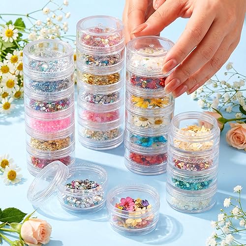 Miniatura 5 de Fengek 6 Sets 6 Layer Stackable Plastic Containers, 10G/10ML Clear Cosmetic Storage Box Round Organizer Jars for Beads, Buttons, Small Jewelry