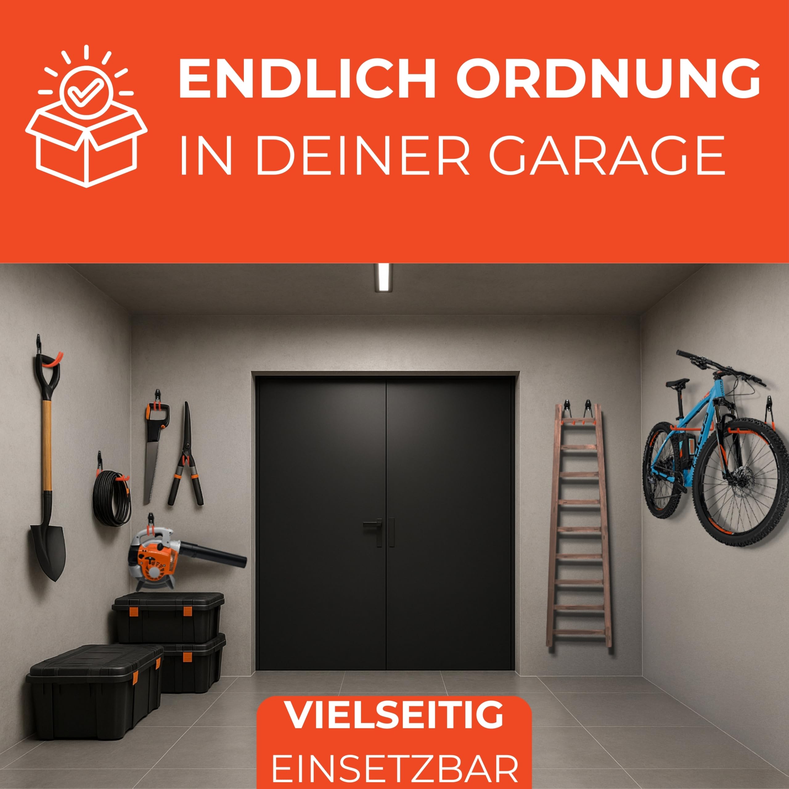 bonsport 12er Set Wandhaken für Garage - Schwerlasthaken zum Schrauben - Garagenhaken belastbar bis max. 40 kg - Haken Wand Schwerlast Leiterhaken Gerätehaken Gartengerätehalter